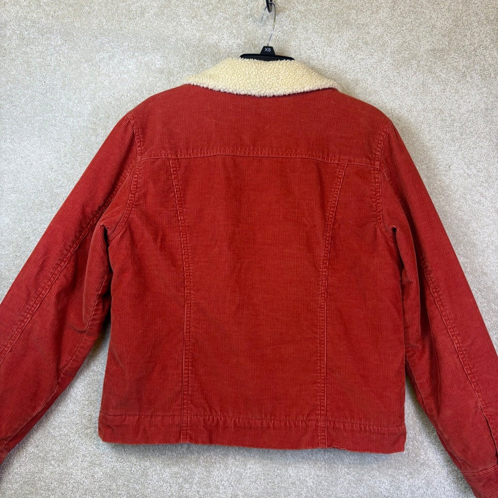 LL Bean Corduroy Trucker Jacket Womens Medium Burnt Orange Sherpa Lined Bomber - Picture 2 of 9